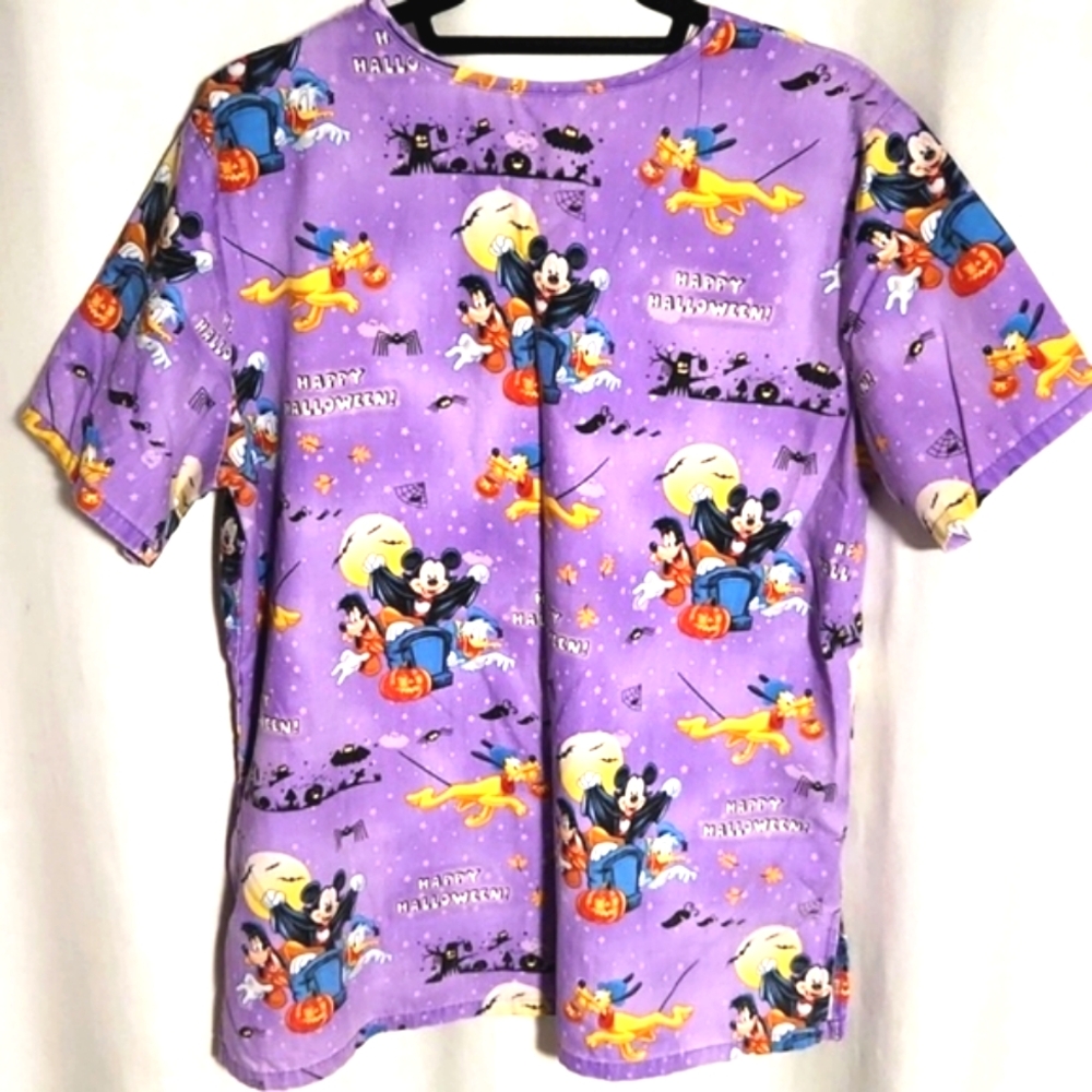 Disney Halloween Scrubs Mickey Mouse, Pluto & Donald Purple Size Medium - Picture 5 of 8
